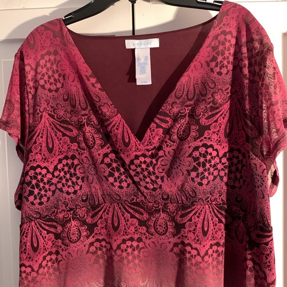 Lizwear XXL Multi-colored Relaxed V-neck Short Sleeve Blouse - Picture 2 of 8